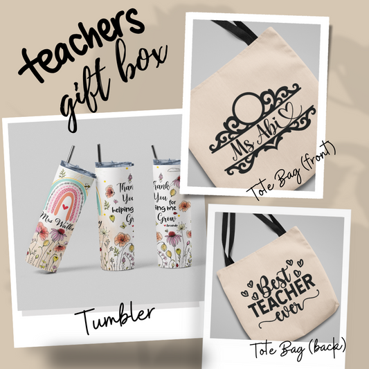 Combo Pack - Best Teacher Ever Tote Bag & Thank You 20oz Skinny Tumbler