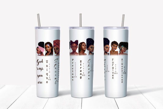 God says you are 20oz Skinny Tumbler